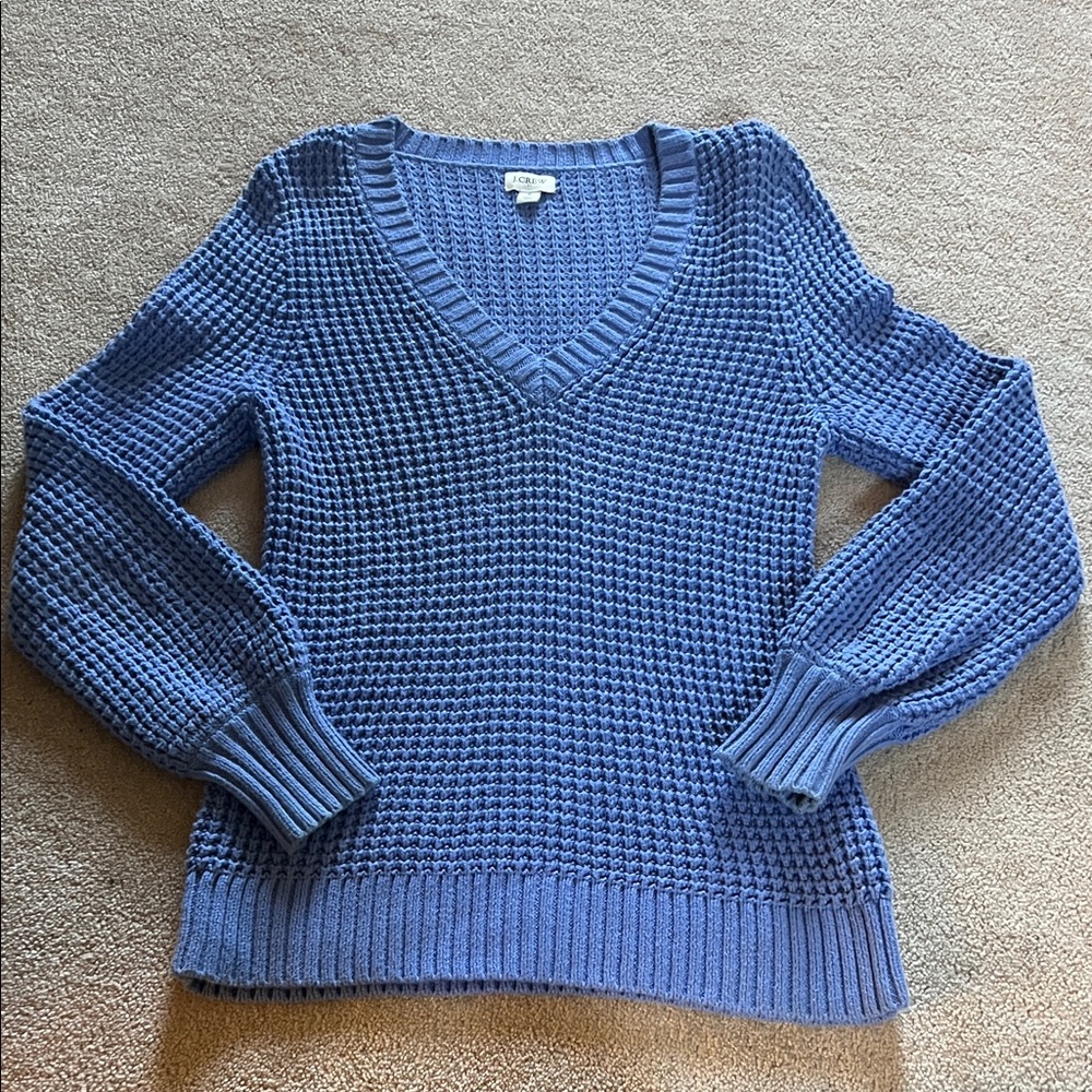 J. Crew Factory Textured Blue V-Neck Sweater